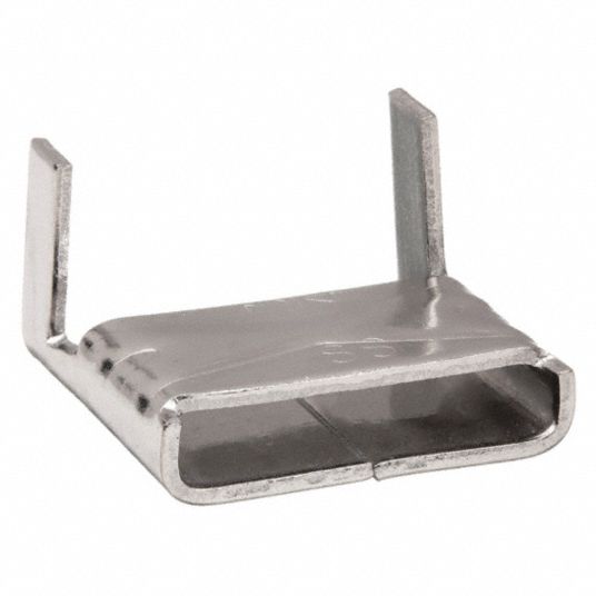 Fits 1/2 in Strap Wd, 200/300 Stainless Steel, Banding Clip