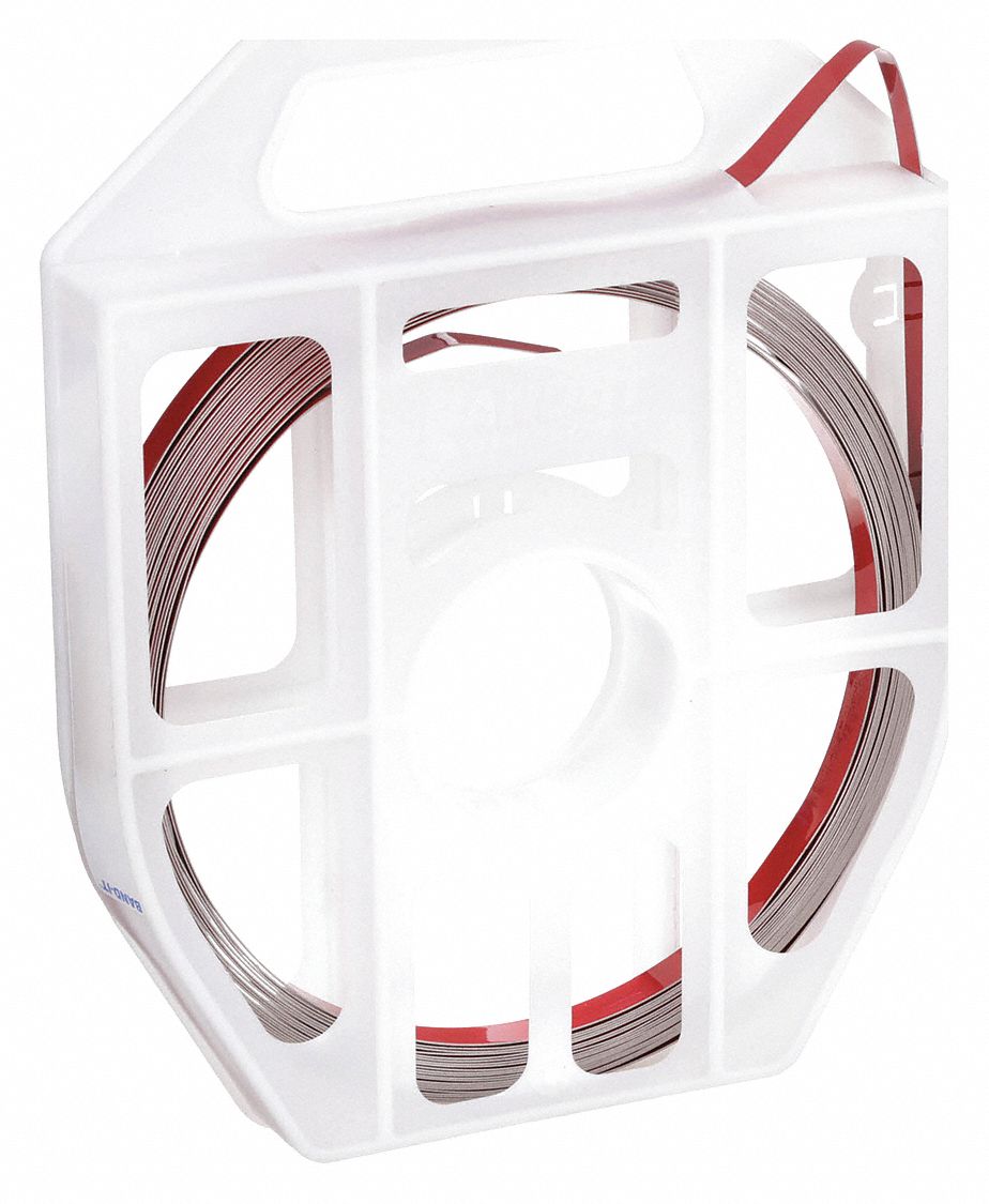 Stainless Steel Band: 0.025 in Strapping Thick, 1, 000 lb Break Strength, 50 ft Strapping Lg, Orange