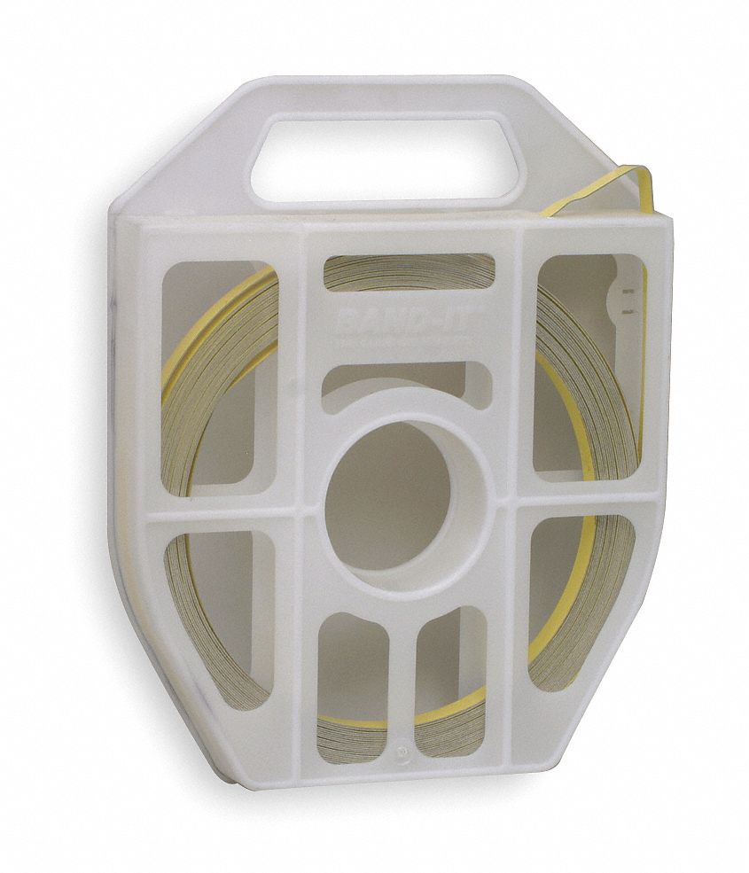 Stainless Steel Band: 0.025 in Strapping Thick, 1, 000 lb Break Strength, 50 ft Strapping Lg, Yellow
