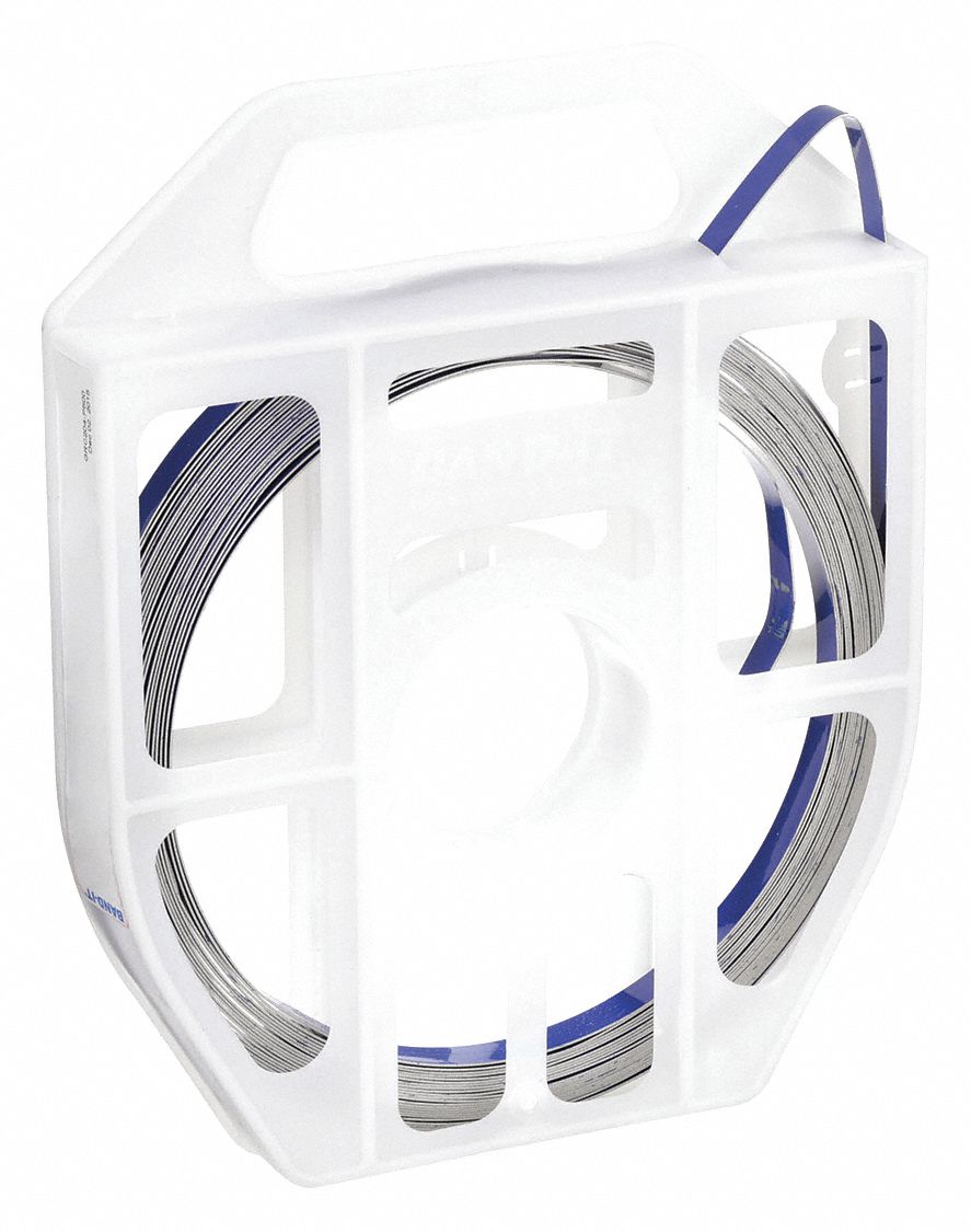 Stainless Steel Band: 0.025 in Strapping Thick, 1, 000 lb Break Strength, 50 ft Strapping Lg, Blue