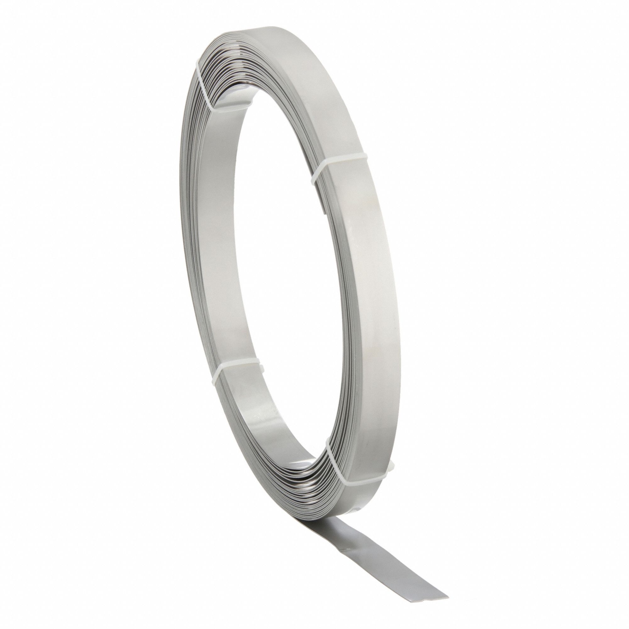 Stainless Steel Band: 0.03 in Strapping Thick, 2, 250 lb Break Strength, 50 ft Strapping Lg, Gray