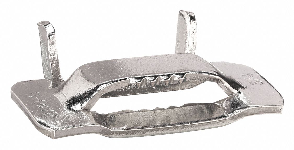 Strapping Buckle: Fits 1/2 in Strap Wd, 201 Stainless Steel, Flat, 50 Qty,  50 PK