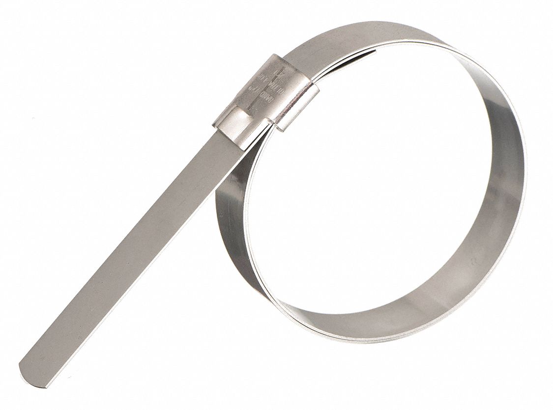 Band Clamp: 201 Stainless Steel, 2 3/4 in – 3 3/4 in Clamping Dia, Slotted-Lock, 3/4 in Band Wd