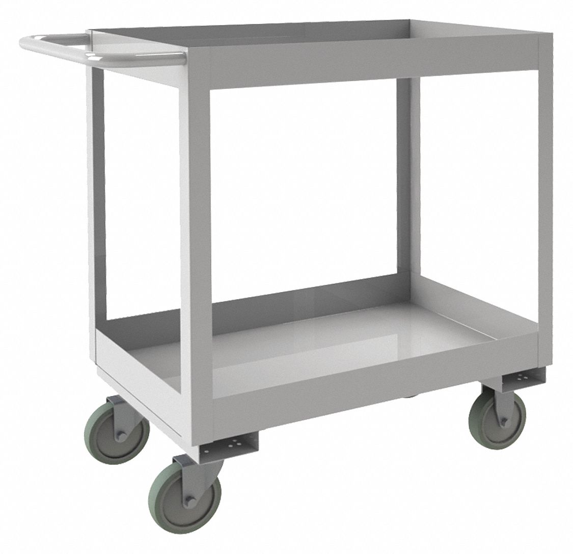 CORROSION-RESISTANT UTILITY CART WITH DEEP LIPPED METAL SHELVES, 36 IN X 24 IN