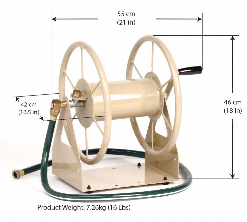 LIBERTY Garden Hose Reel 200 ft (5/8 in I.D.), 5 1/2 in Reel Dia, Tan