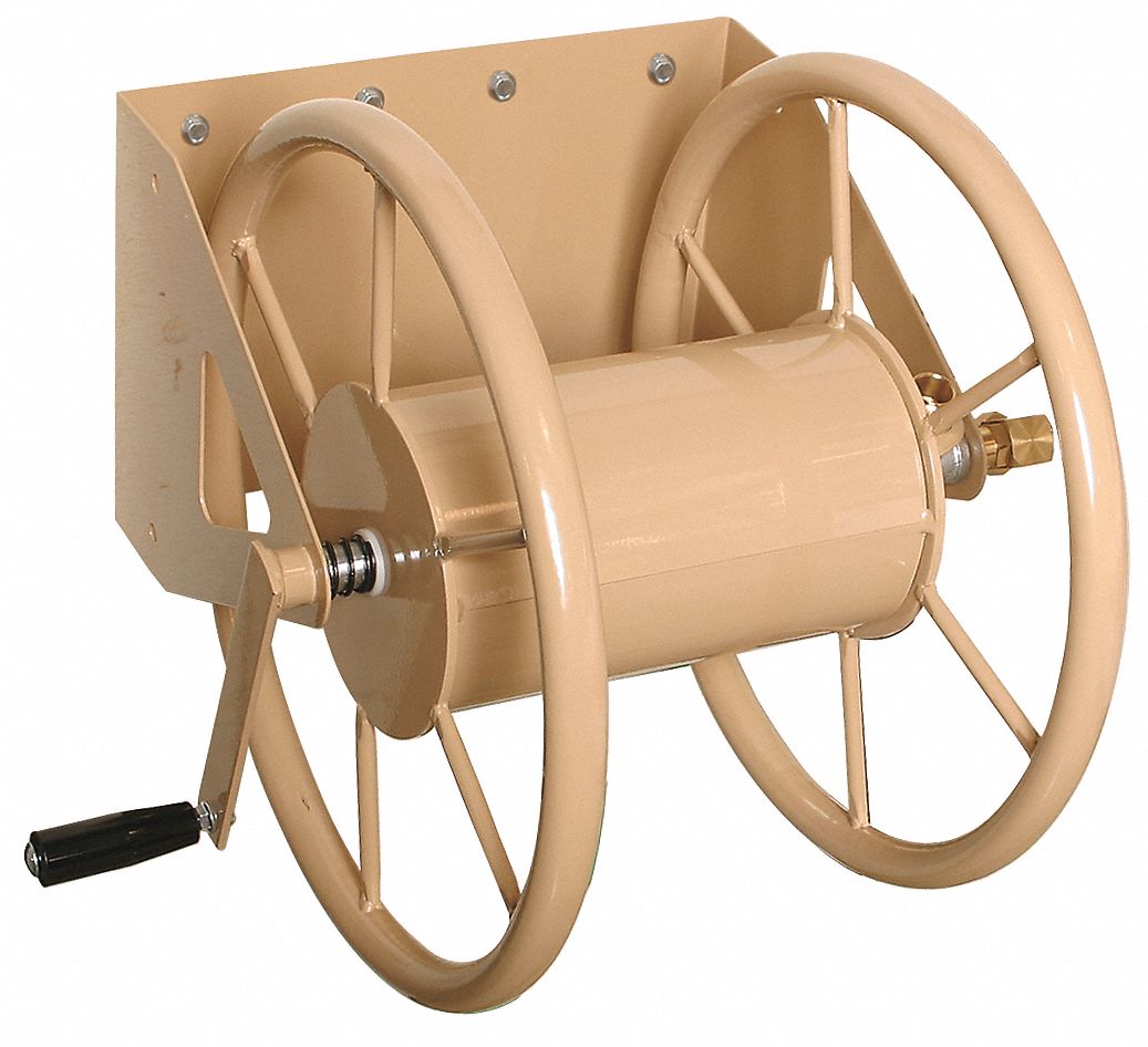 Garden Hose Reel: 200 ft (5/8 in I.D.), 5 1/2 in Reel Dia, Tan, 21 1/2 in L  x 16 5/16 in W x 19 in H