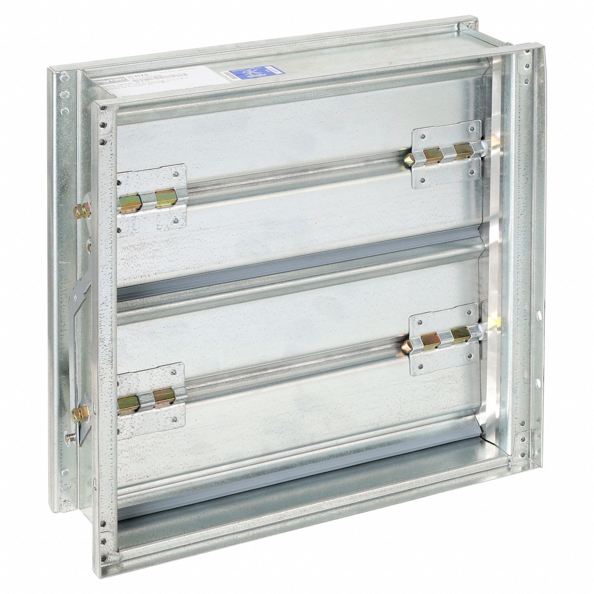 15.75"H-W 5"L GStl Volume Control Dampr: 5 in L, 15 3/4 in H, 15 3/4 in W, Hat Channel, Single