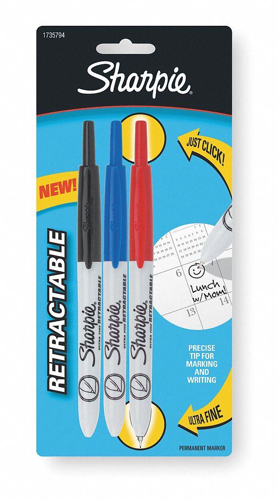 Sharpie Retractable Ultra Fine Point Tip Black Ink Permanent Markers 3pk 