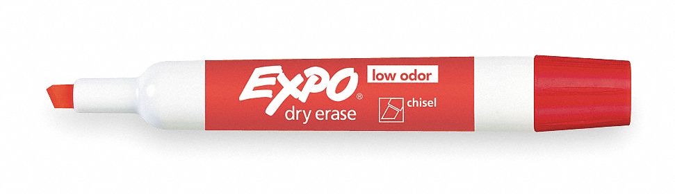 Dry Erase Markers: Chisel, Capped, Red, Original, 12 PK