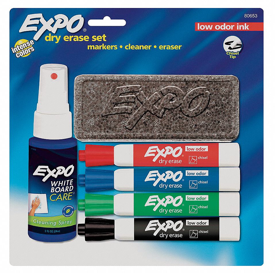 EXPO Dry Erase Marker Set, Chisel, Marker Cap Capped, Barrel Type ...