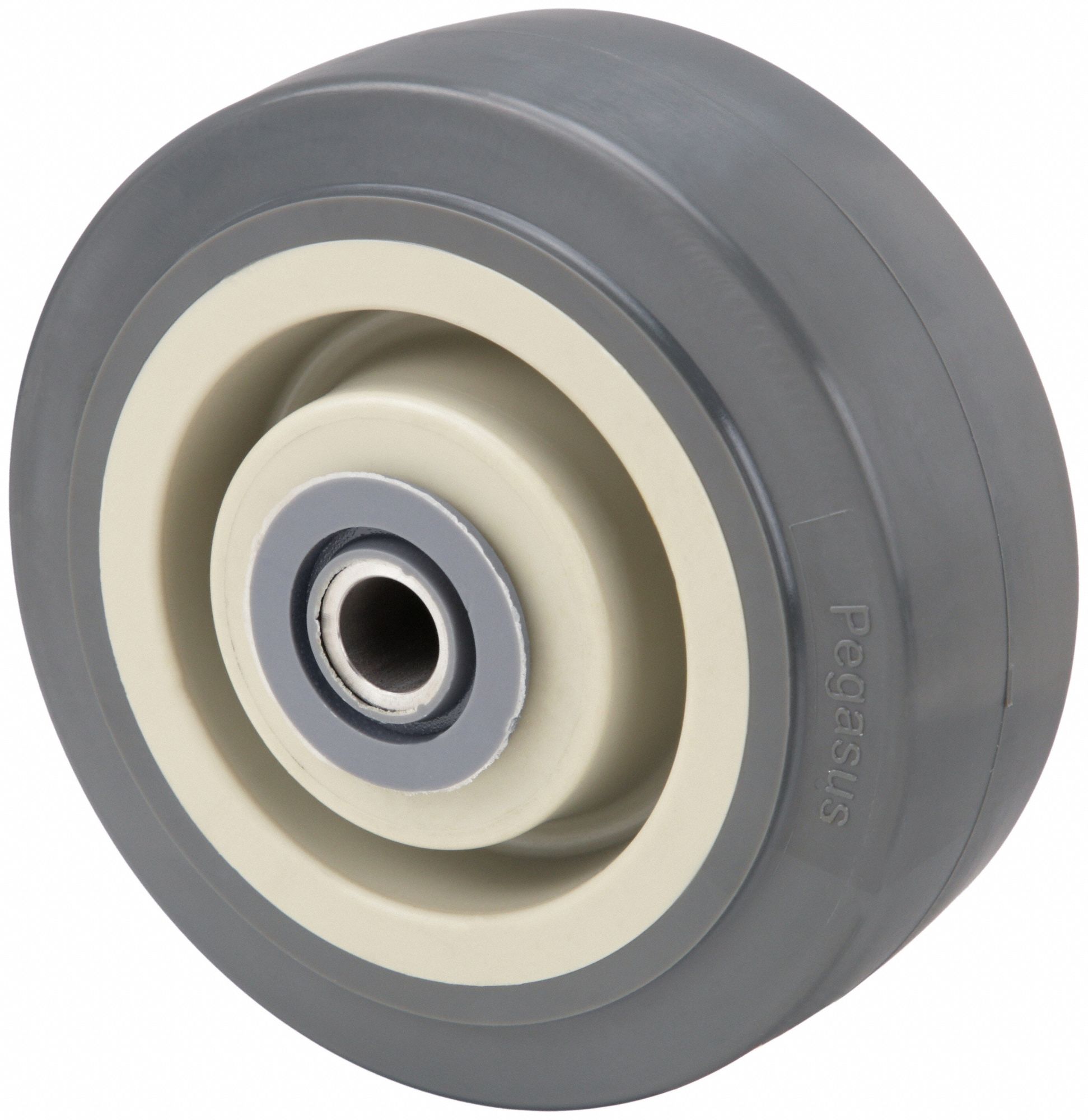 ANTIMICROBIAL POLYURETHANE TREAD ON PLASTIC CORE WHEEL, 6 IN WHEEL DIA, GREY, HARD