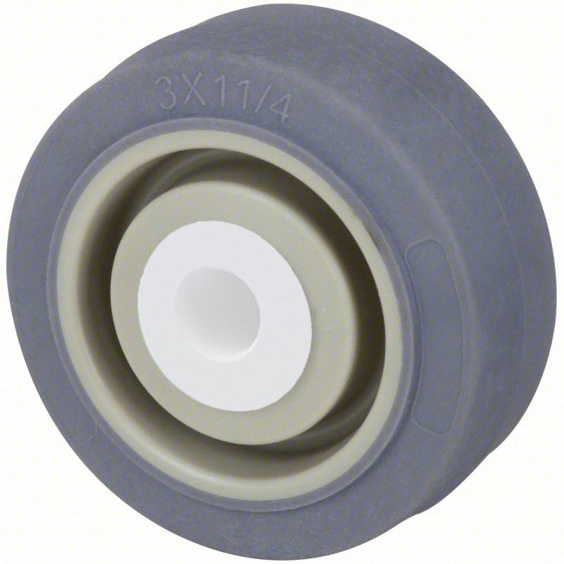 Caster Wheel: 3 in Wheel Dia., 1 1/4 in Wheel Wd, Rubber, 250 lb Load Rating, Gray