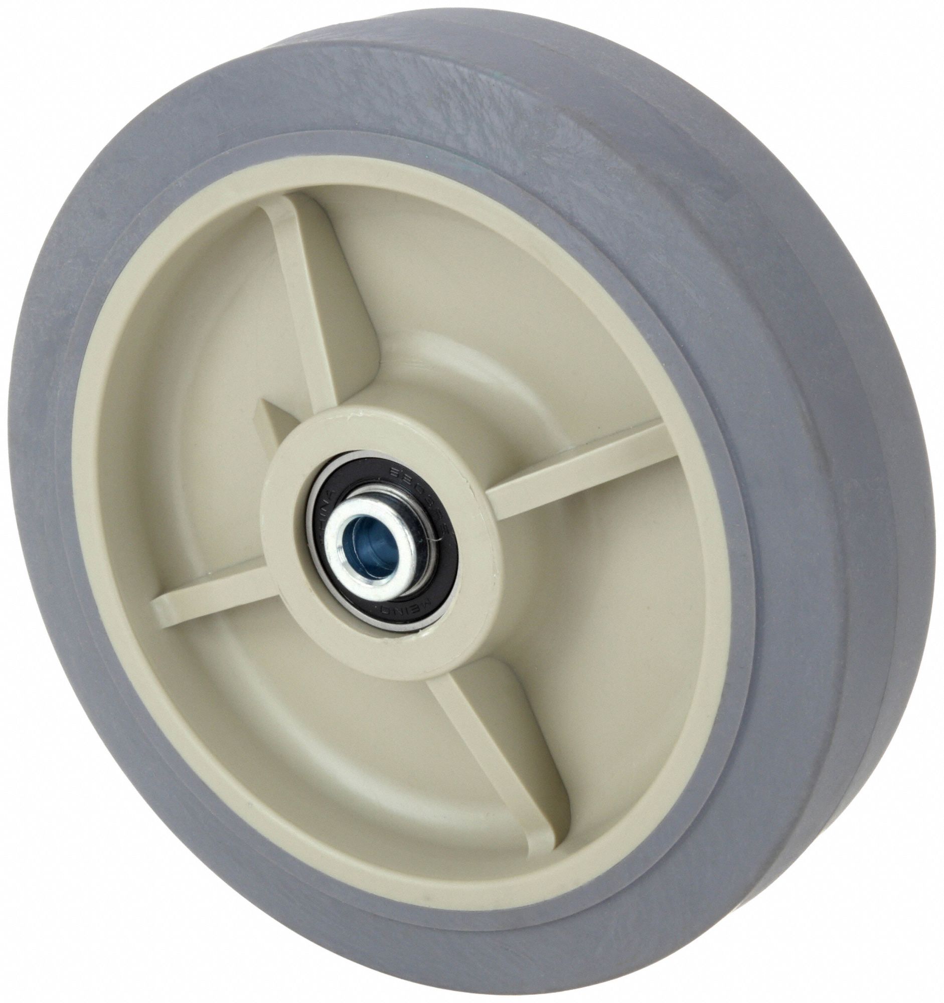 ANTIMICROBIAL NONMARKING RUBBER TREAD ON PLASTIC CORE WHEEL, 8 IN WHEEL DIA