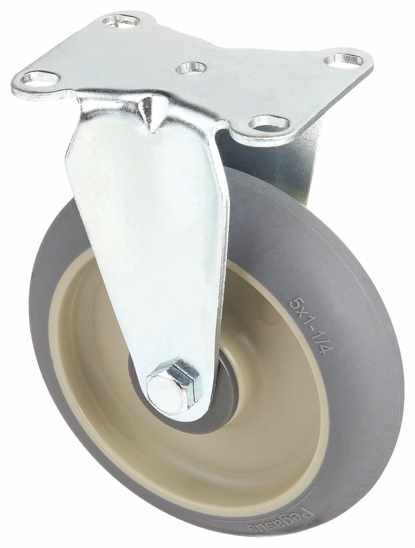 Plate Caster, Rigid, Rubber, 6 3/16"H