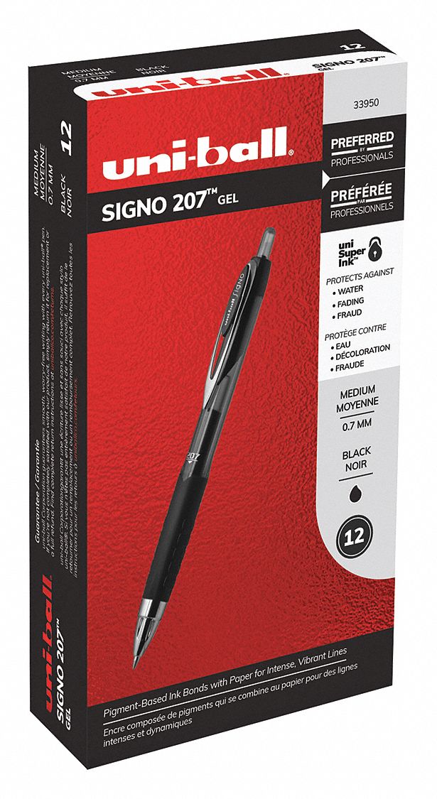 Gel Pens: Black, 0.7 mm Pen Tip, Retractable, Includes Pen Cushion, Plastic, Black, 12 PK