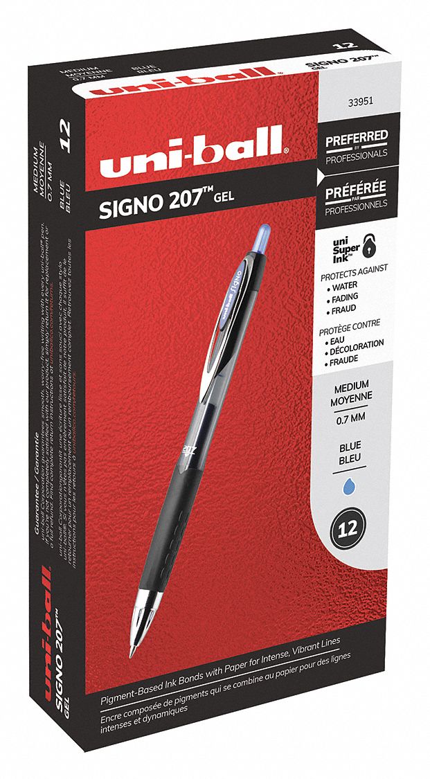 Gel Pen: Blue, 0.7 mm Pen Tip, Retractable, Includes Pen Cushion, Plastic, Black, 12 PK
