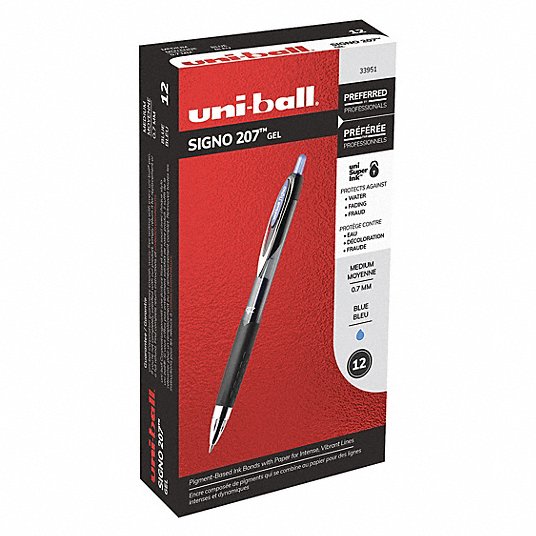 Gel Pen: Blue, 0.7 mm Pen Tip, Retractable, Includes Pen Cushion, Plastic, Black, 12 PK