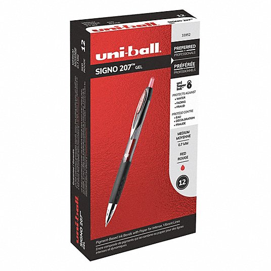 Gel Pen: Red, 0.7 mm Pen Tip, Retractable, Includes Pen Cushion, Plastic, Black, 12 PK