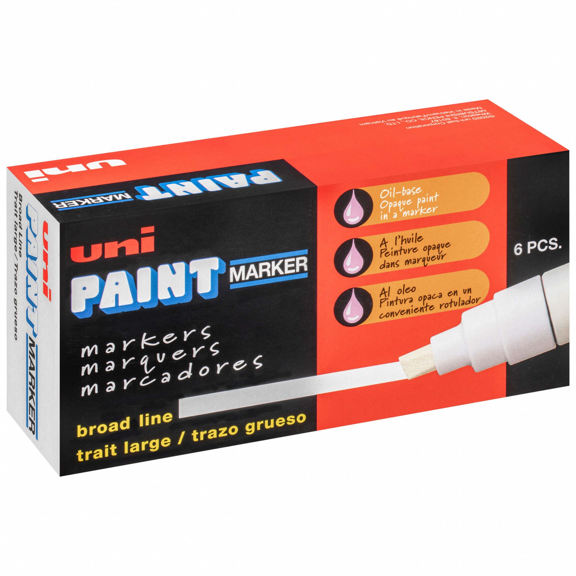 Paint Marker: Chisel, Wide, Capped, 6 Markers per Pack, Blue, ASTM D-4236, 6 PK