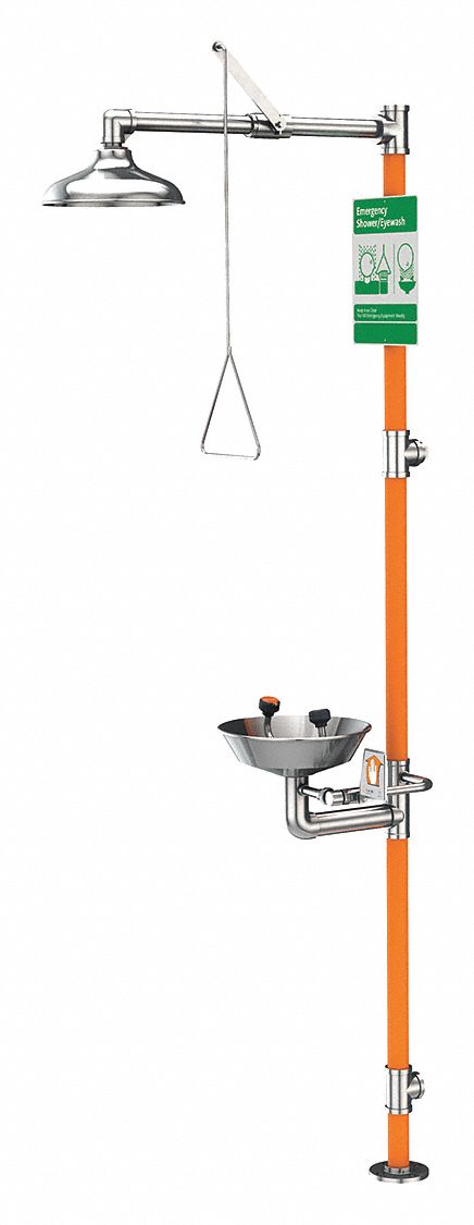 Shower with Eyewash: Floor Mnt, Uncovered, Stainless Steel Bowl, Std Mounting