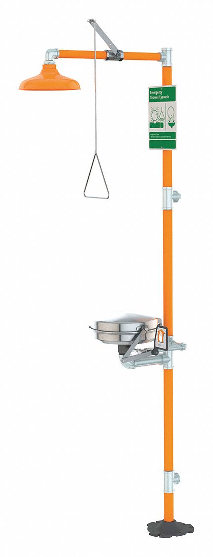 Shower with Eyewash: Floor Mnt, Covered, Stainless Steel Bowl, Plastic Showerhead