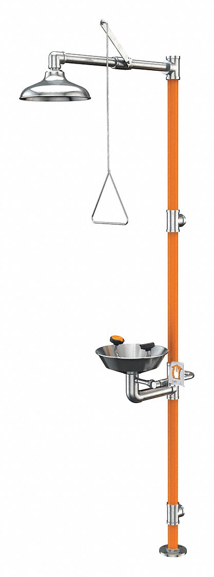 Shower with Eyewash: Floor Mnt, Uncovered, Stainless Steel Bowl, Std Mounting