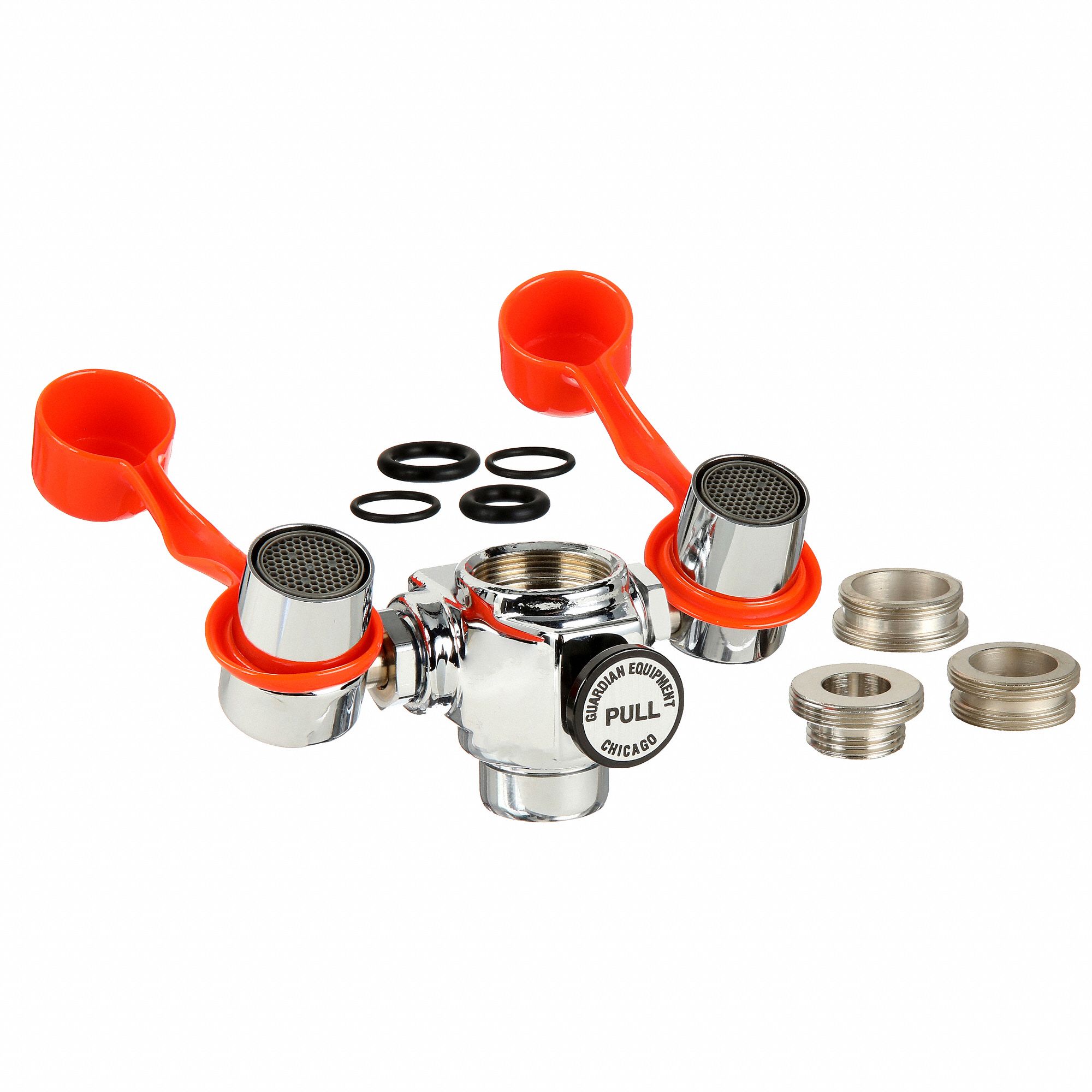 Plumbed Eyewash: Eyes Coverage, Silver, Faucet Mount, 3 in Wd