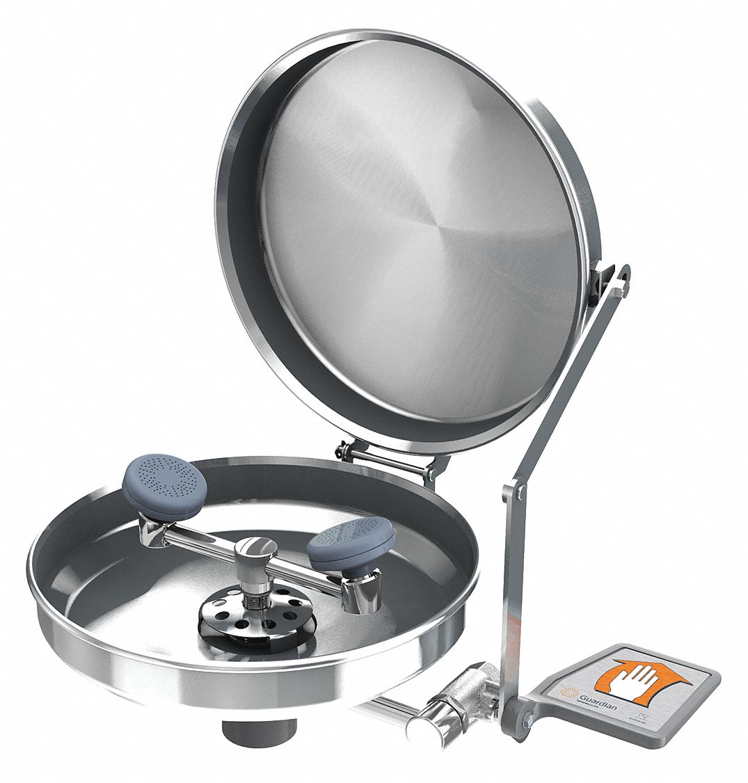 Plumbed Eyewash: Std, Wall Mnt, Eyes and Face Coverage, Covered, Push Plate