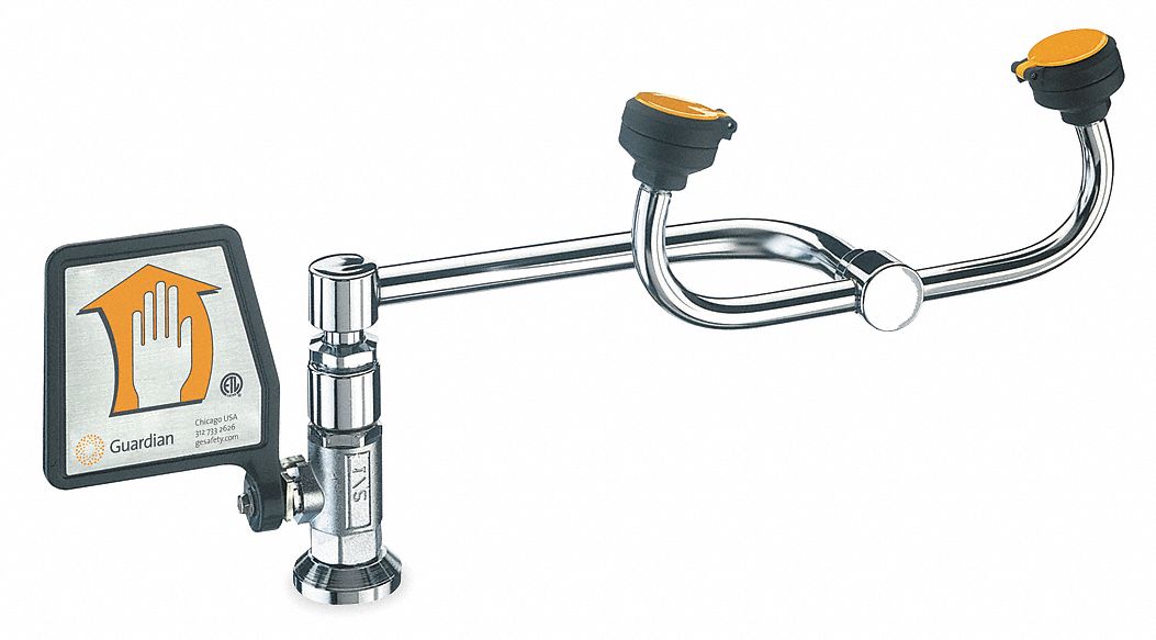 Plumbed Eyewash: Std, Eyes Coverage, Push Plate, Left Side, Gen Purpose