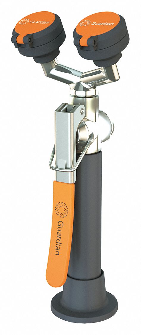 Dual Head Drench Hose: Std, Eyes Coverage, PVC Hose, 8 ft Hose Lg, Squeeze Handle