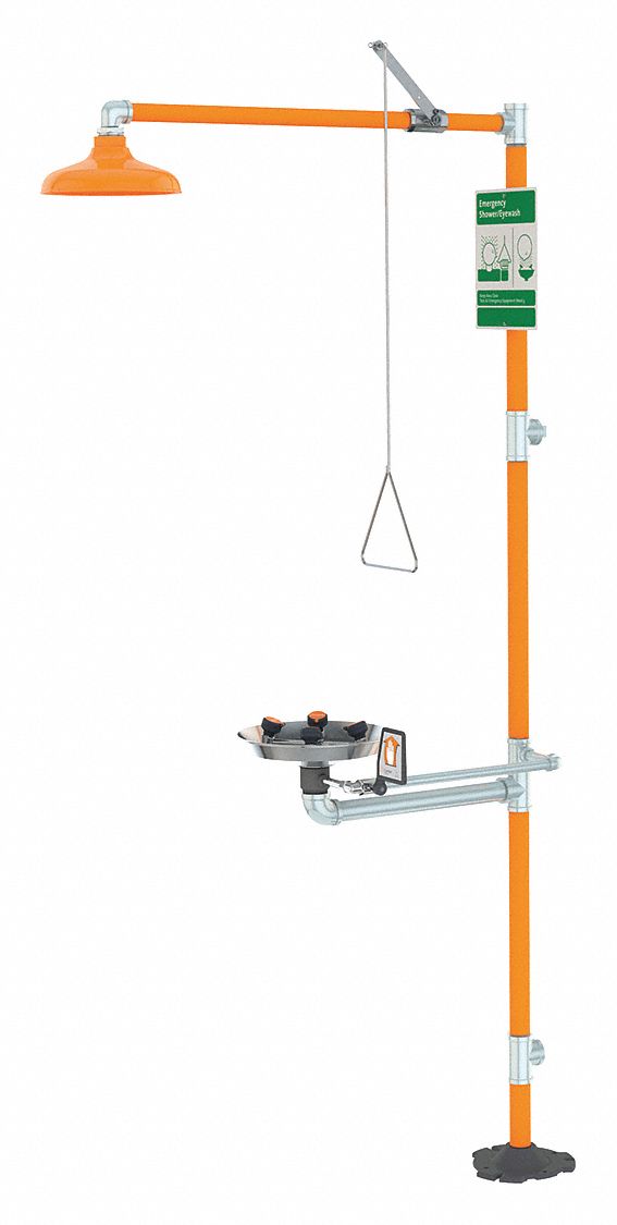 Shower with Eyewash: Floor Mnt, Uncovered, Stainless Steel Bowl, Barrier Free