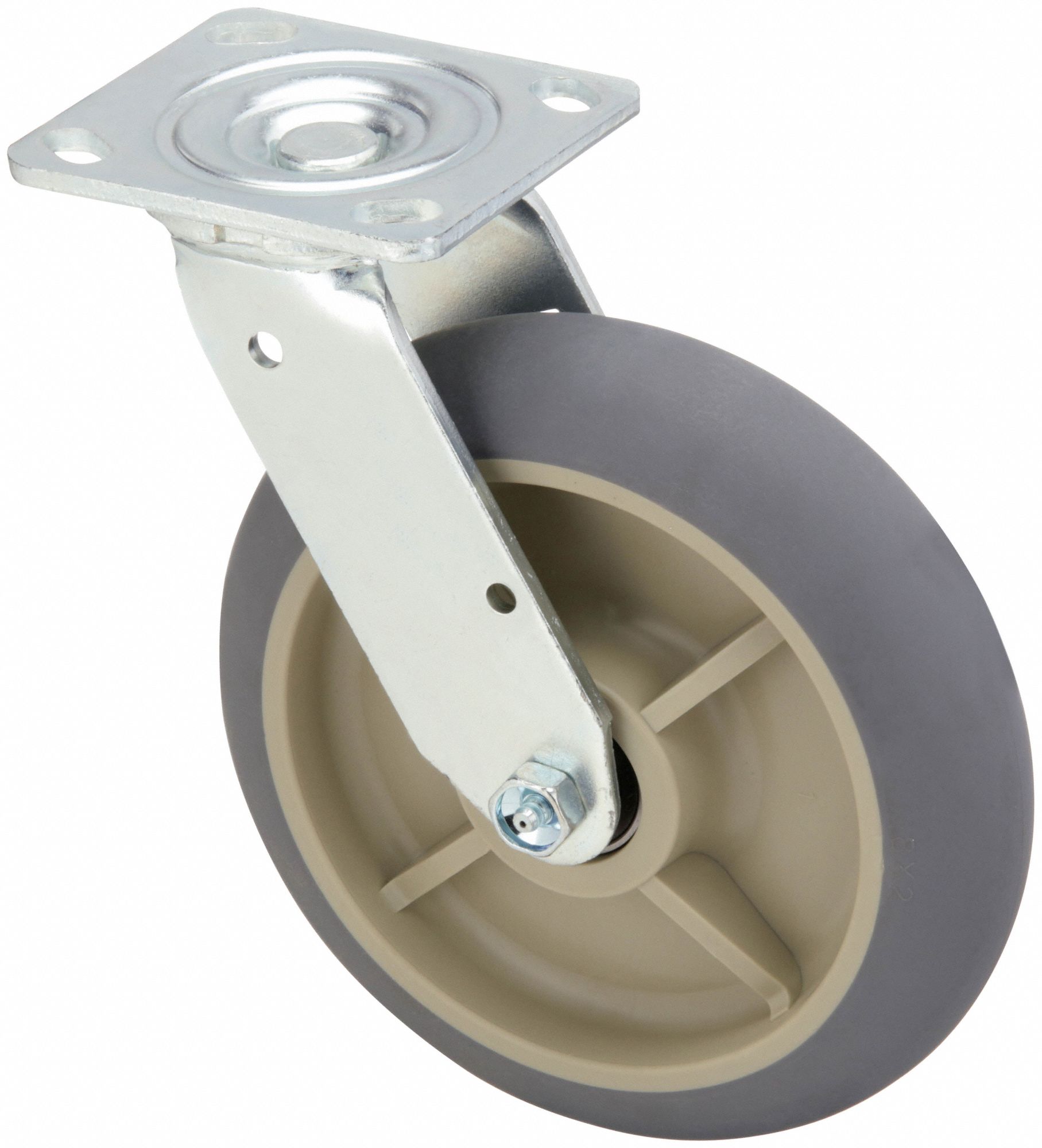 STANDARD PLATE CASTER, 8 IN WHEEL DIAMETER, 600 LB, 9½ IN MOUNTING H, SWIVEL CASTER
