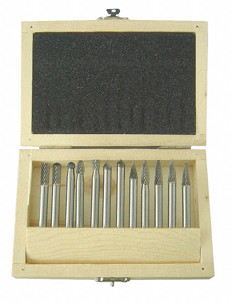 CARBIDE BUR SET,SINGLE CUT,1/4 IN,1