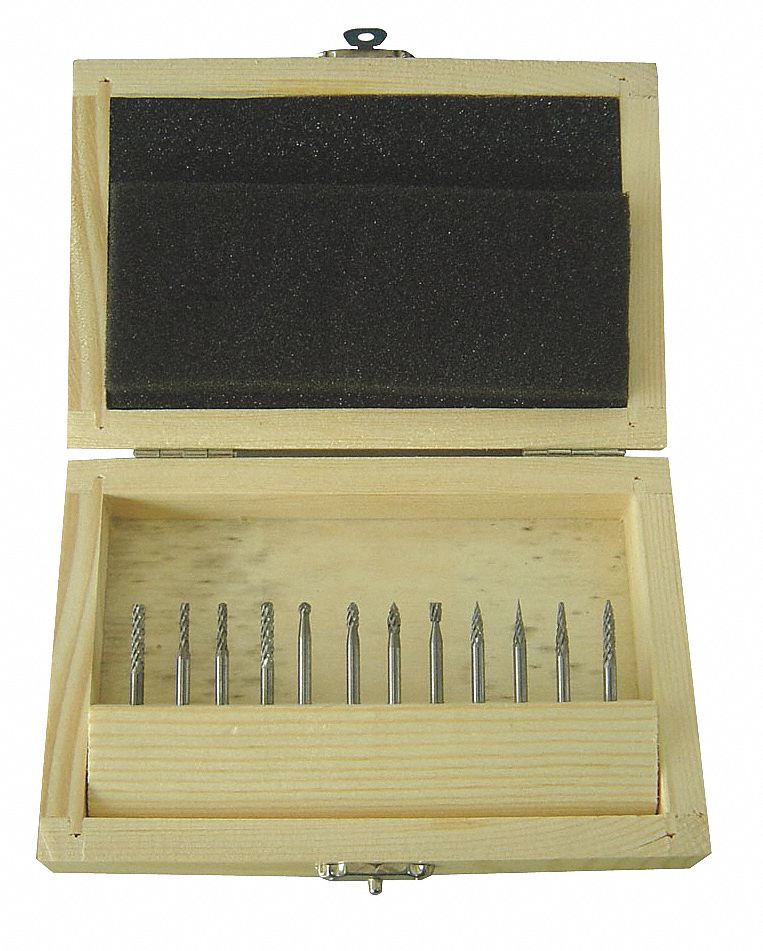 CARBIDE BUR SET, DOUBLE CUT, 1/8 IN SHANK DIAMETER, 12 PIECE SET