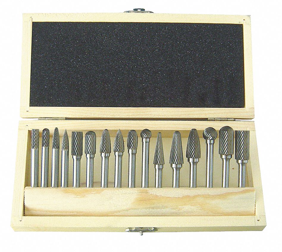 CARBIDE BUR SET,SINGLE CUT,1/4 IN,1