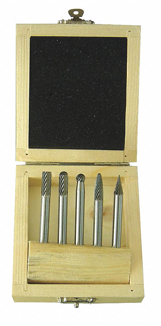 CARBIDE BUR SET,SINGLE CUT,1/4 IN,5