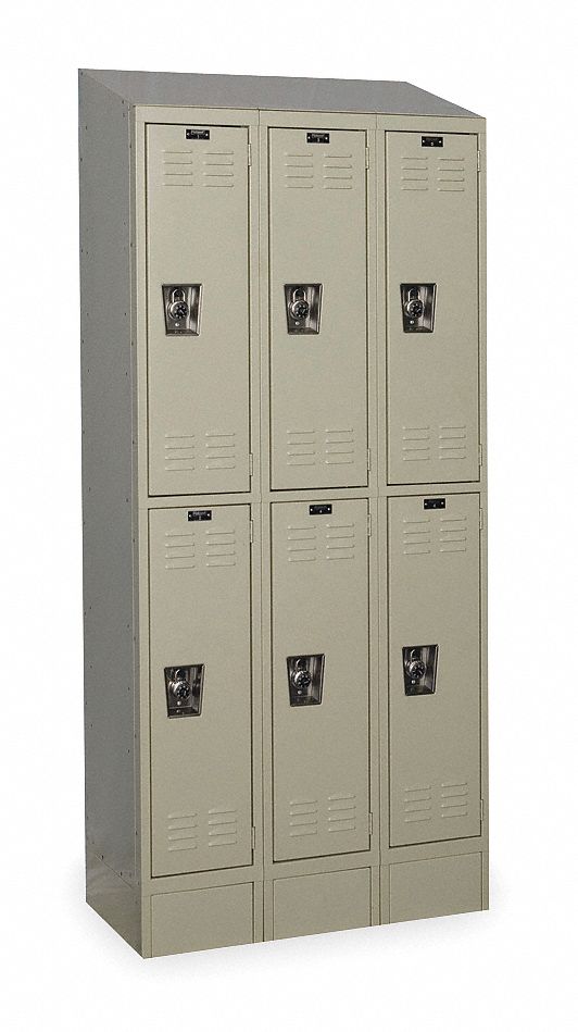 Wardrobe Locker: 36 in x 12 in x 78 in, Louvered, 2 Tiers, 3 Units Wide, Padlock Hasp, Tan