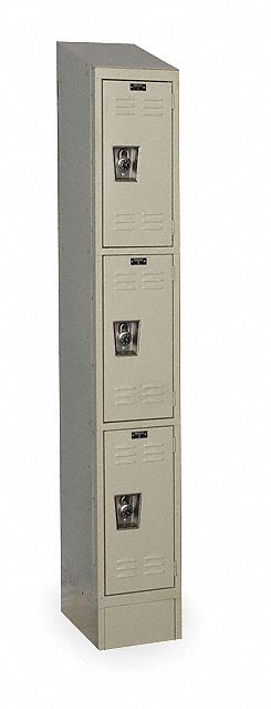 Wardrobe Locker: 12 in x 12 in x 78 in, Louvered, 3 Tiers, 1 Units Wide, Padlock Hasp, Tan
