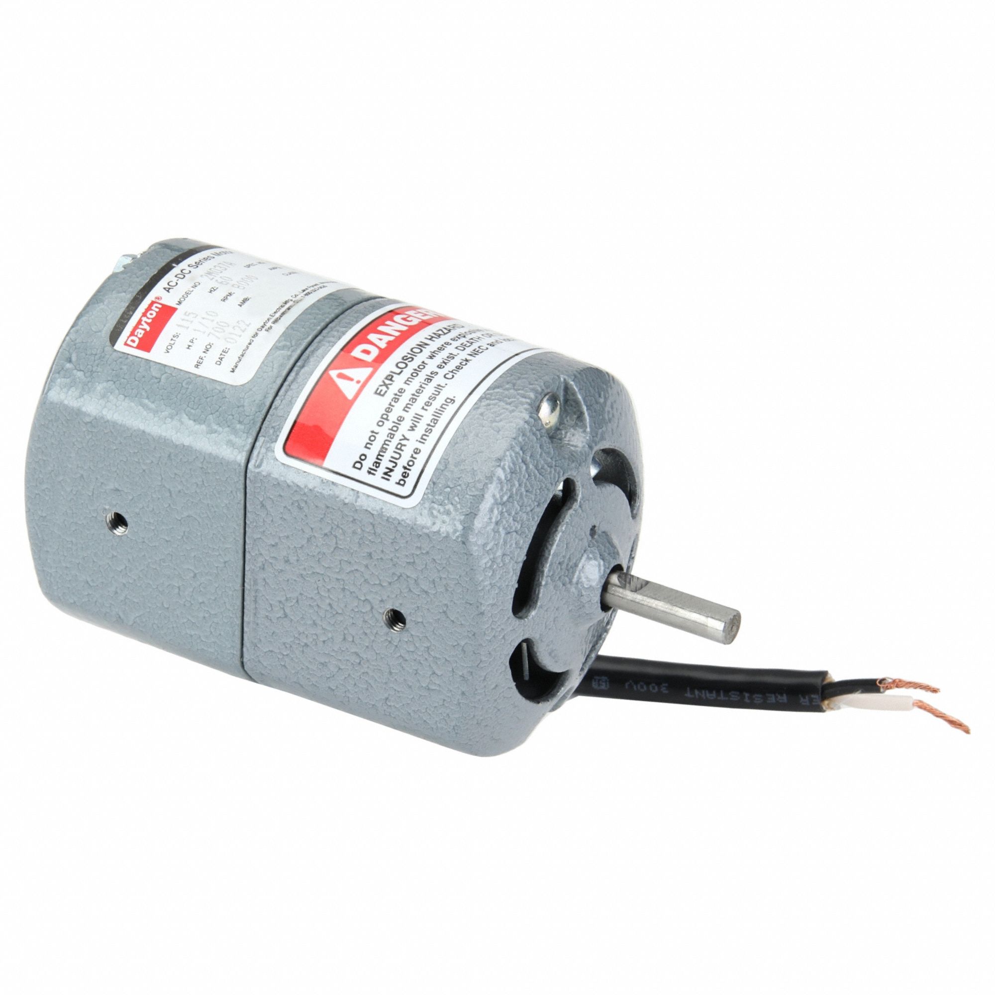 UNIVERSAL AC/DC MOTOR, HOLE MOUNT, 1/10 HP, 8,000 NAMEPLATE RPM, 115 V AC, 1/4 IN SHAFT DIA.