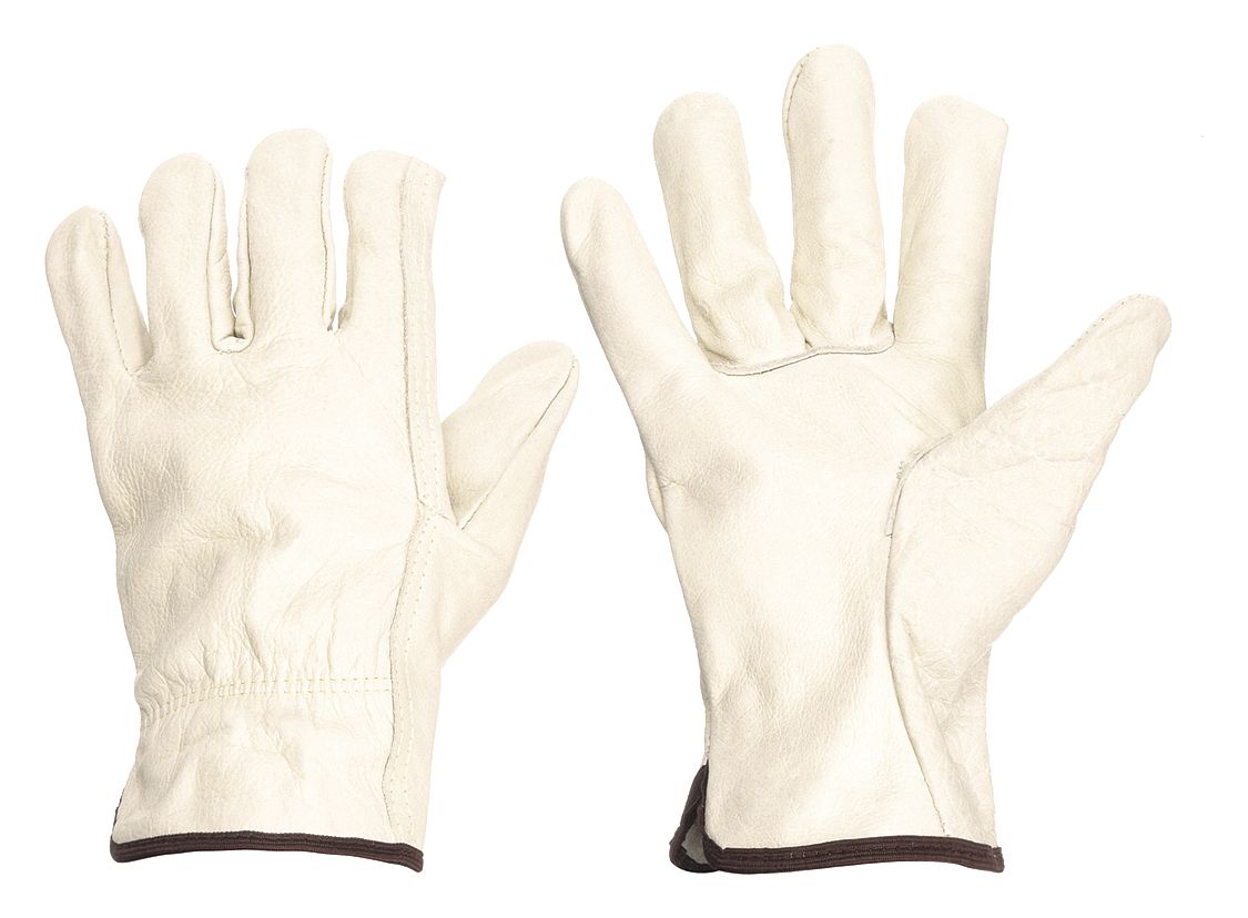 LEATHER DRIVERS GLOVES, L (9), COWHIDE, FULL FINGER, SHIRRED SLIP-ON CUFF, WHITE