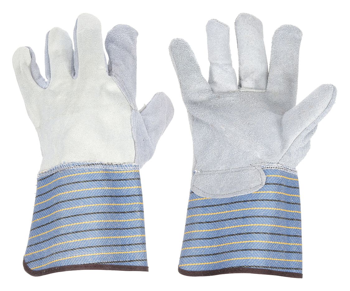LEATHER GLOVES, XL (10), PREMIUM COWHIDE, FULL FINGER, GAUNTLET CUFF, GREY