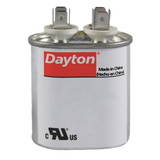 DAYTON Motor Run Capacitor Oval, 370V AC, 6 mfd, 2 11/16 in Overall Ht
