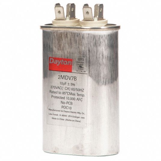 DAYTON Oval Motor Run Capacitor,10 Microfarad Rating,370VAC Voltage