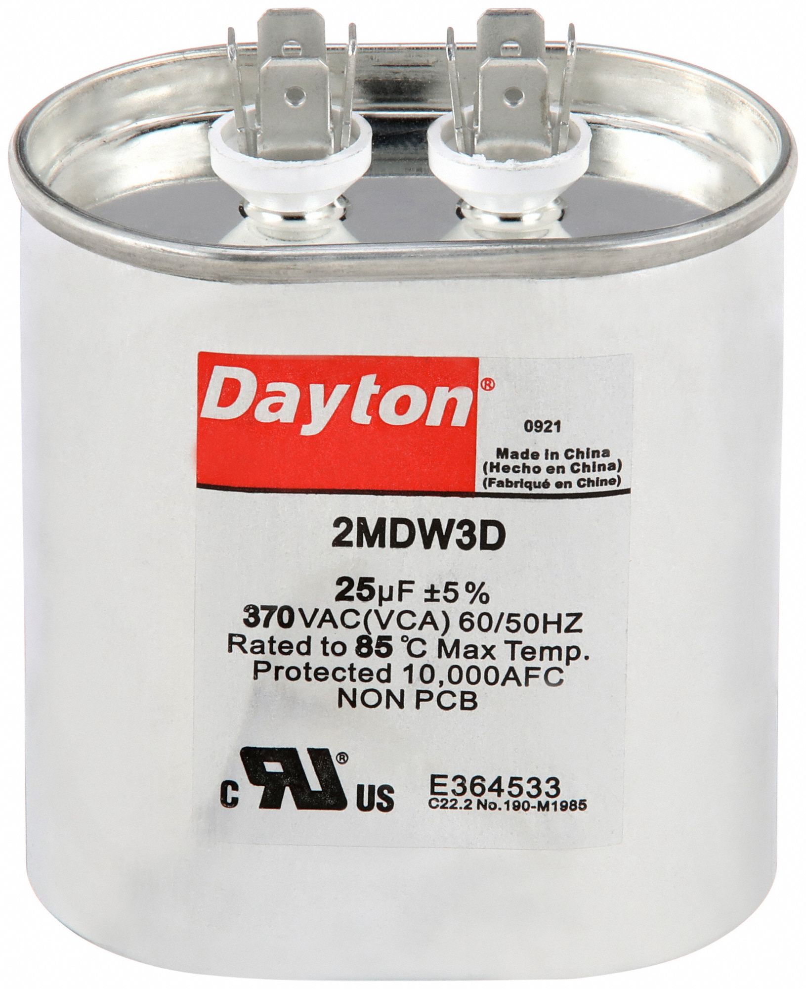 DAYTON 25 MFD 370V AC Motor Run Capacitor - 2MDW3|2MDW3