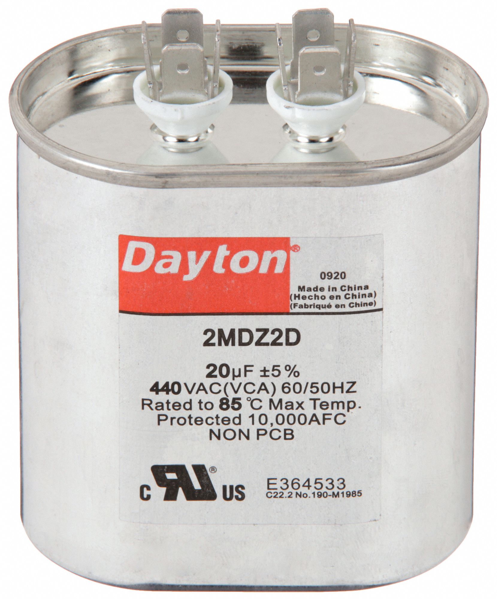 MOTOR RUN CAPACITOR, 20 MFD, 2 3/4 IN H, 440 V AC