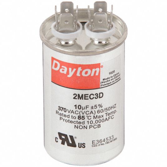 DAYTON, Round, 370V AC, Motor Run Capacitor 2MEC52MEC5 Grainger