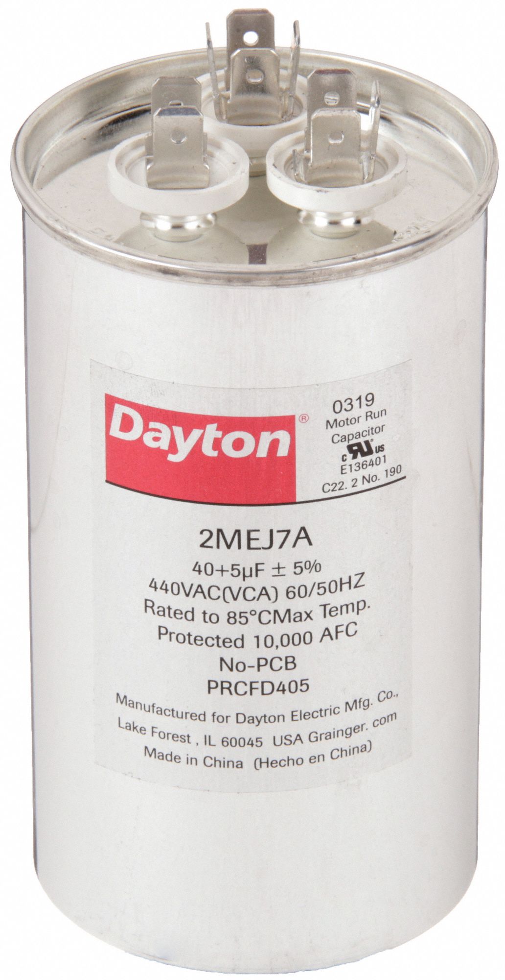 DAYTON, Round, 440V AC, Motor Dual Run Capacitor 2MEJ72MEJ7 Grainger