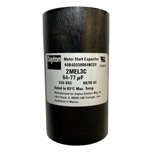DAYTON, Round, 3 3/8 in Case Ht, Motor Start Capacitor - 2MEL3