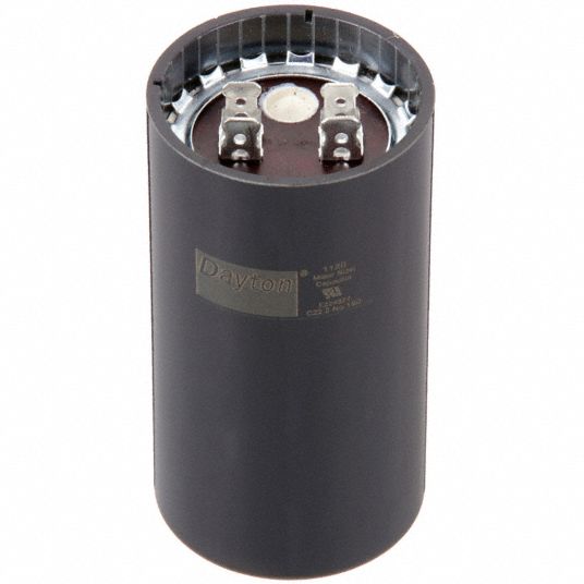 DAYTON Motor Start Capacitor: 165V AC, 400-480 mfd, Round, 3 3/8 in Case  Ht, 1 13/16 in Dia