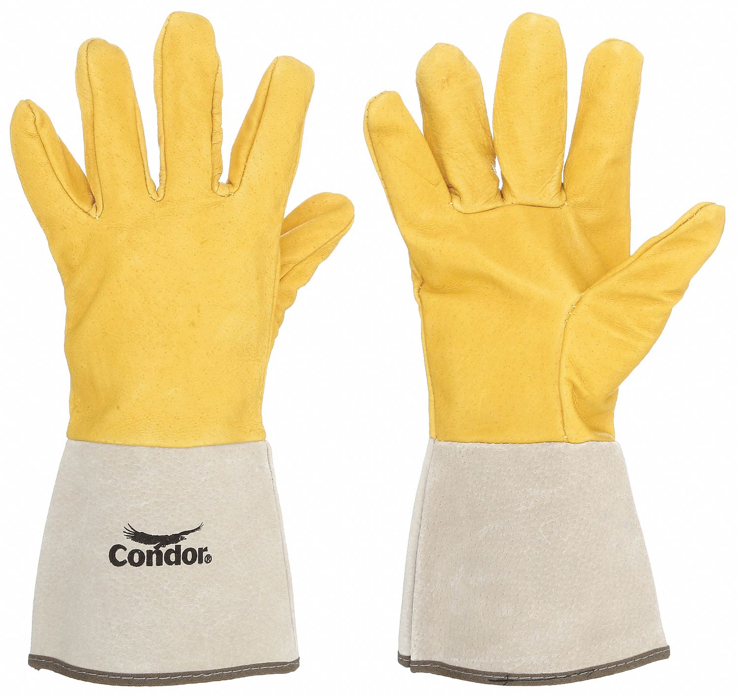 WELDING GLOVES, STRAIGHT THUMB, GAUNTLET CUFF, YELLOW PIGSKIN, XL